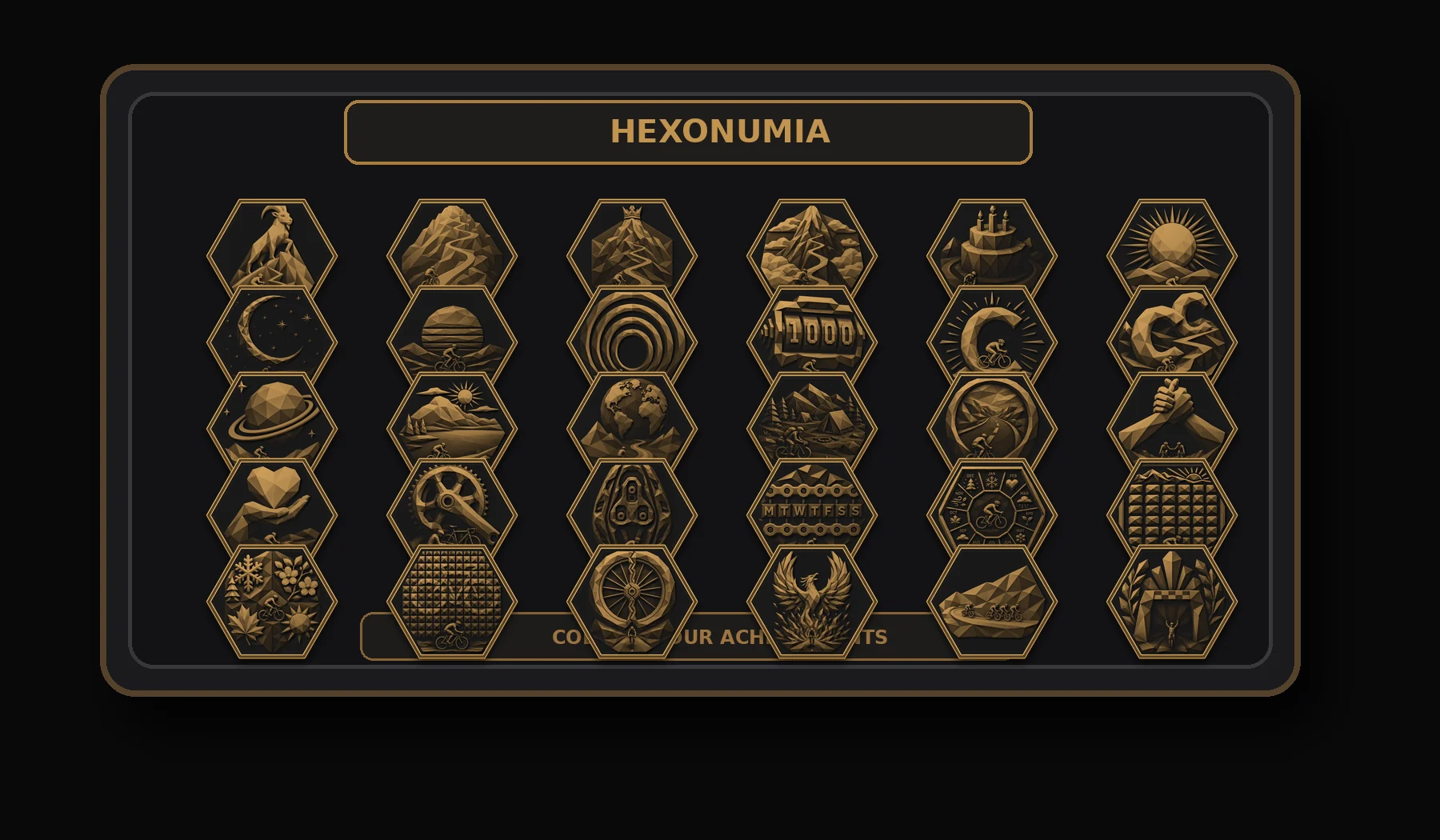Hexonumia display board with interchangeable achievement tokens
