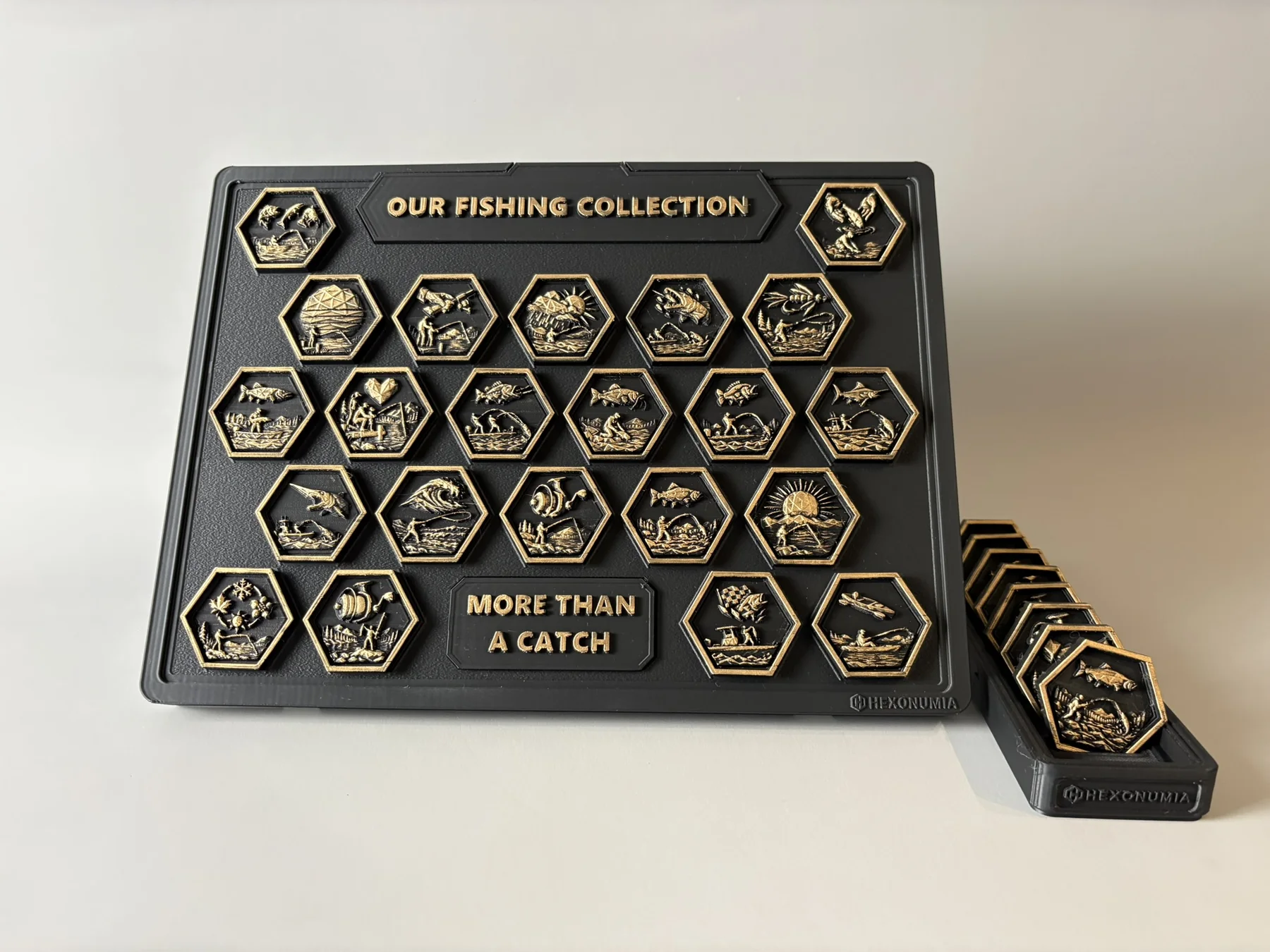 Physical Fishing collection display beside the companion 8-token vault