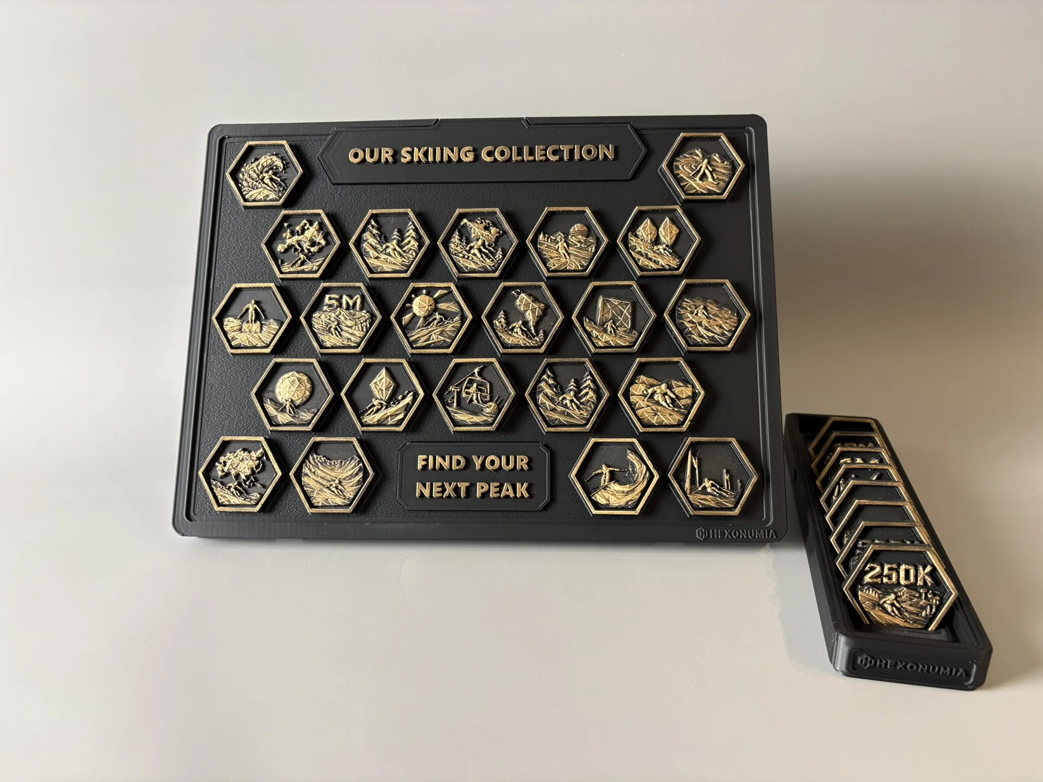 Physical Skiing collection display beside the companion 8-token vault